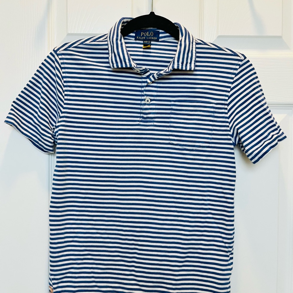 Ralph Lauren POLO Jersey Cotton Boys sz M 10-12 striped blue white